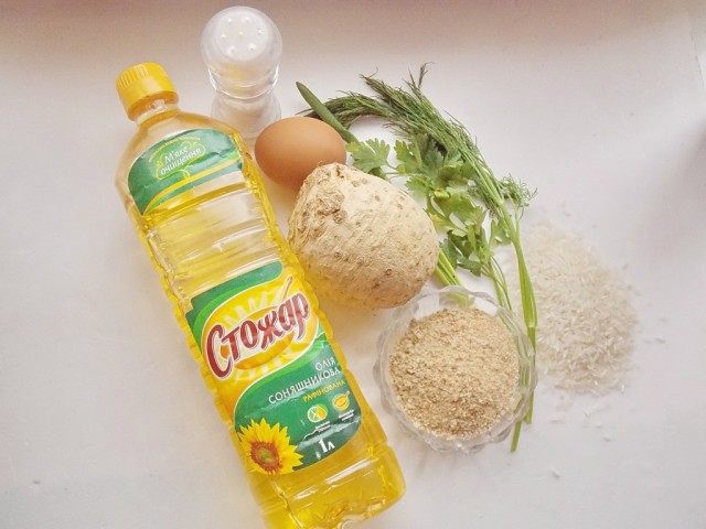 Ингредиенты для котлет из сельдерея с рисом